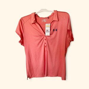 NWT Women's Under Armour Short Sleeve Polo Shirt Top, Coral, 2XL